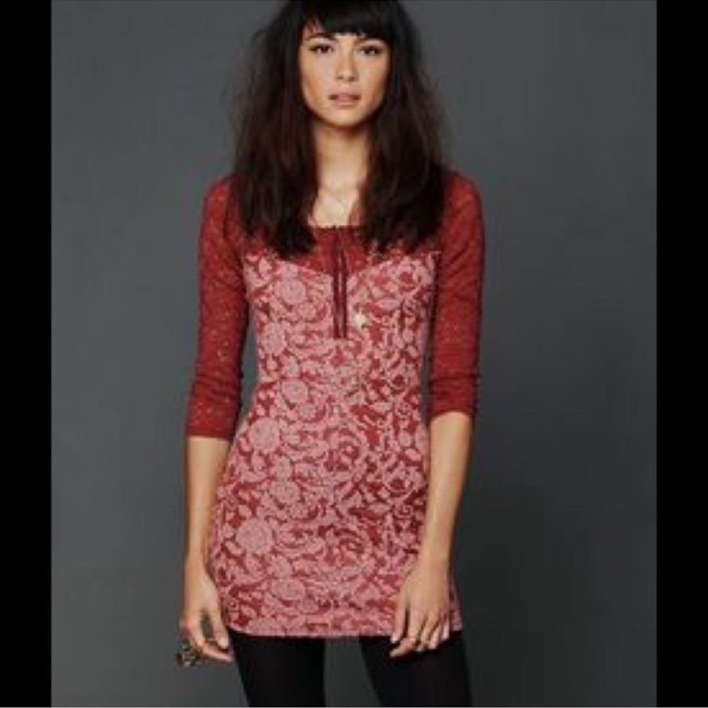 NWT‎ Free People Love You To Pieces Mini Dress Copper Burgundy Red Size Medium